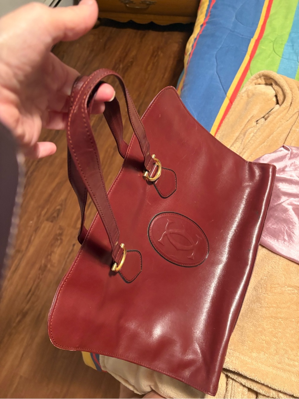 Vintage 1970s Les Must de Cartier Bordeaux Leather Tote Bag Double C Paris